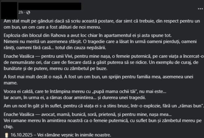 Mesajul finei Vasilicăi Enache
