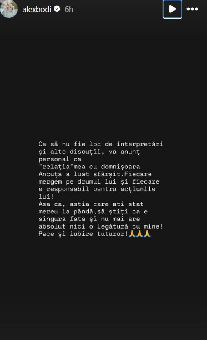Alex Bodi confirmă despărțirea de Ancuța