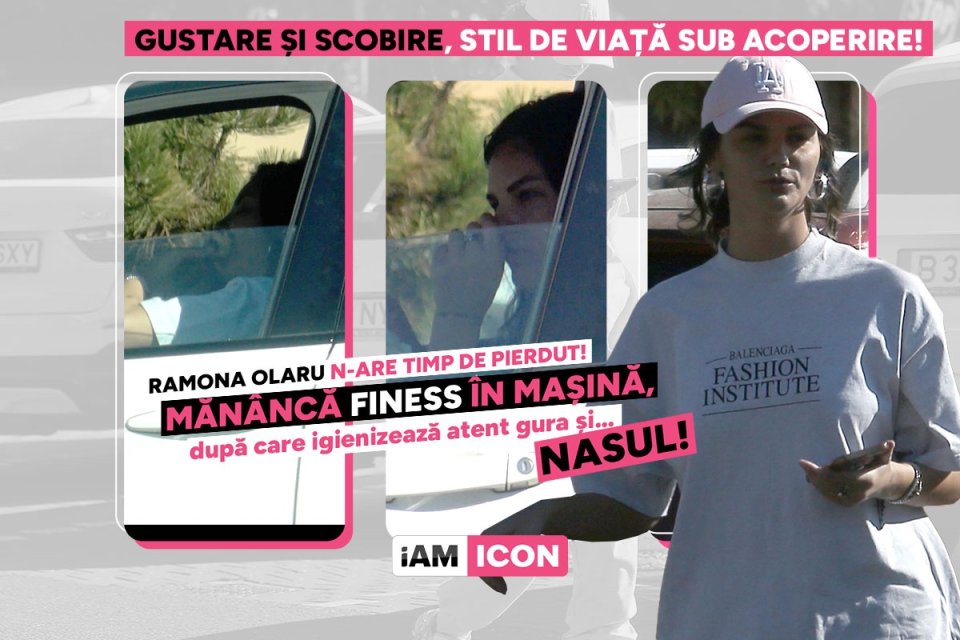 Gustare și scobire, stil de viață sub acoperire! Ramona Olaru n-are timp de pierdut! Mănâncă discret în mașină, după care igienizează atent gura și…nasul!