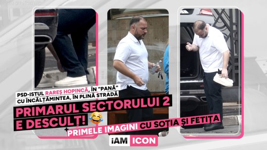 PSD-istul Rareș Hopincă, în "pană" cu încălțămintea, în plină stradă. Primarul Sectorului 2 e desculț!😂+ Primele imagini cu soția și fetița
