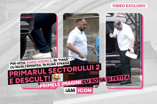 PSD-istul Rareș Hopincă, în "pană" cu încălțămintea, în plină stradă. Primarul Sectorului 2 e desculț!😂+ Primele imagini cu soția și fetița