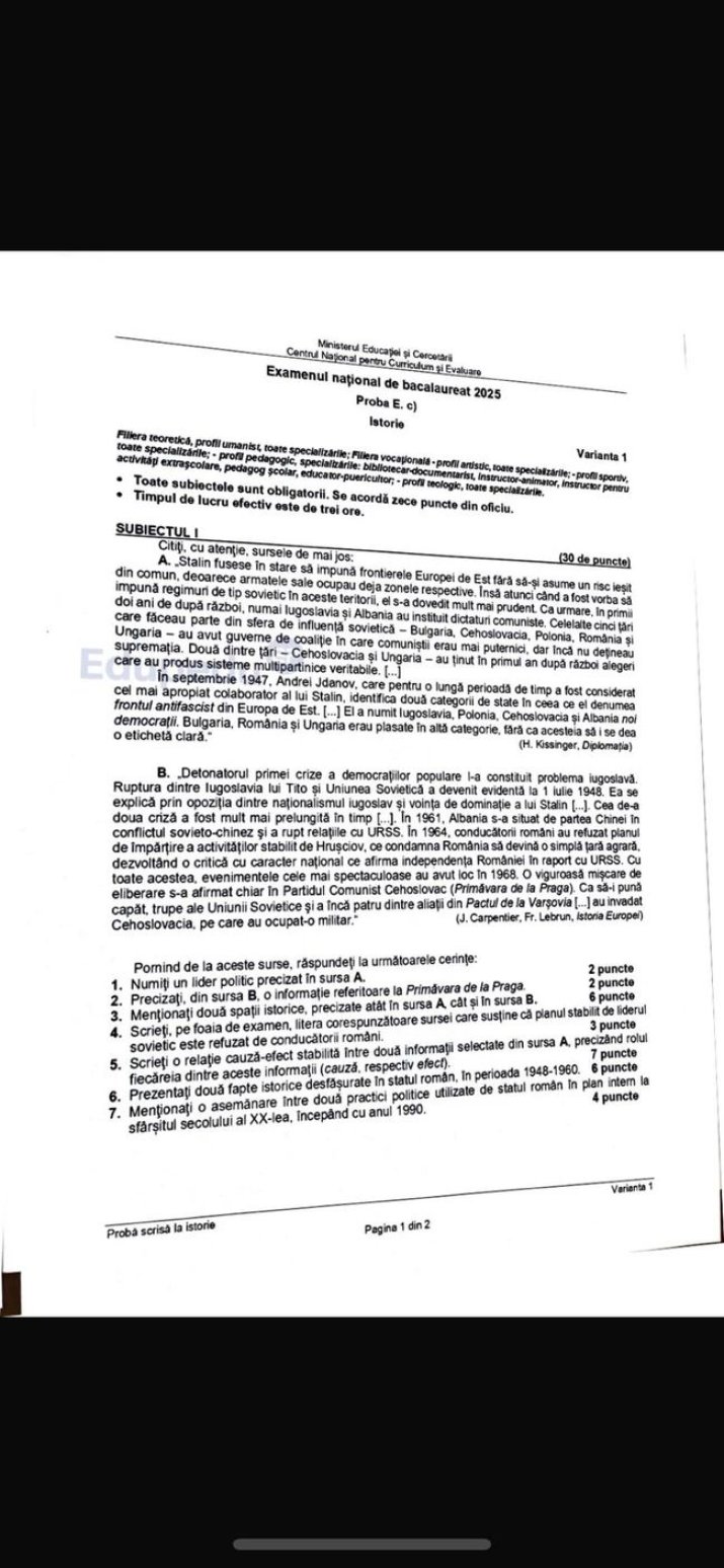 Subiecte BAC istorie.