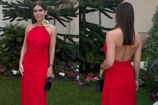 Simona Halep a strălucit într-o rochie roșie cu spatele gol. Cât costă ținuta elegantă, accesorizată cu o geantă de peste 10.000 de euro